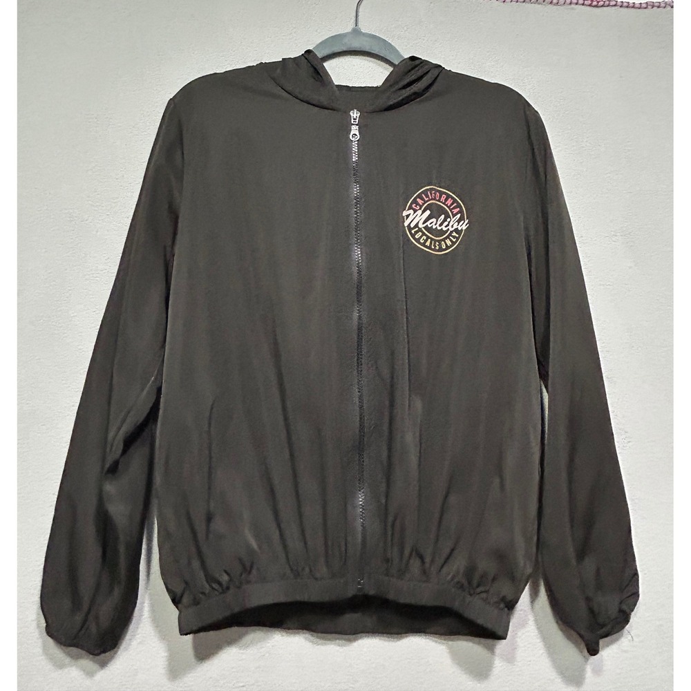 Brandy Melville Malibu California‎ Windbreaker Womens Large Black Hooded